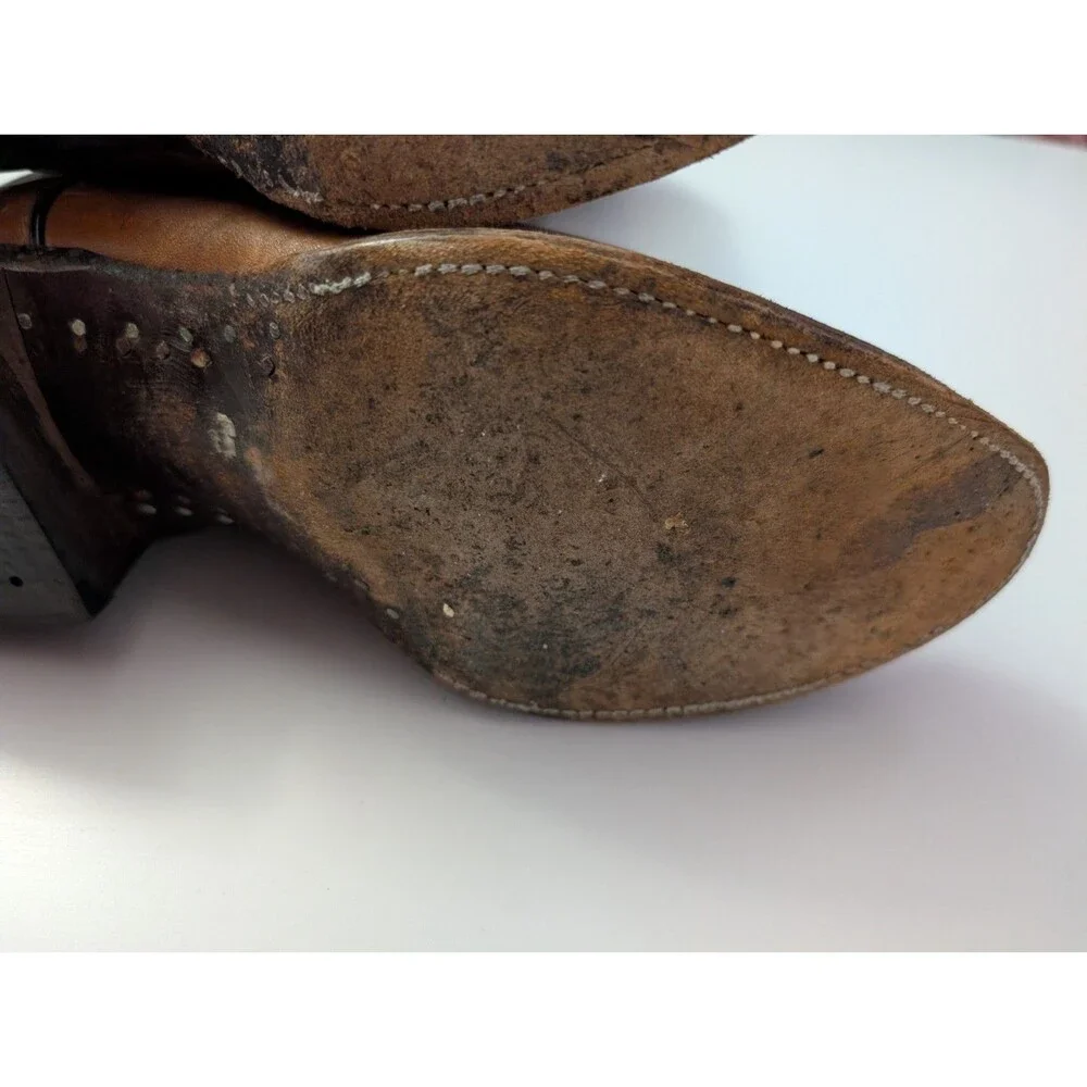 Vintage Tony Lama Brown Leather Cowboy Boots Mens 6 B Fits Womens 7.5 8 Western